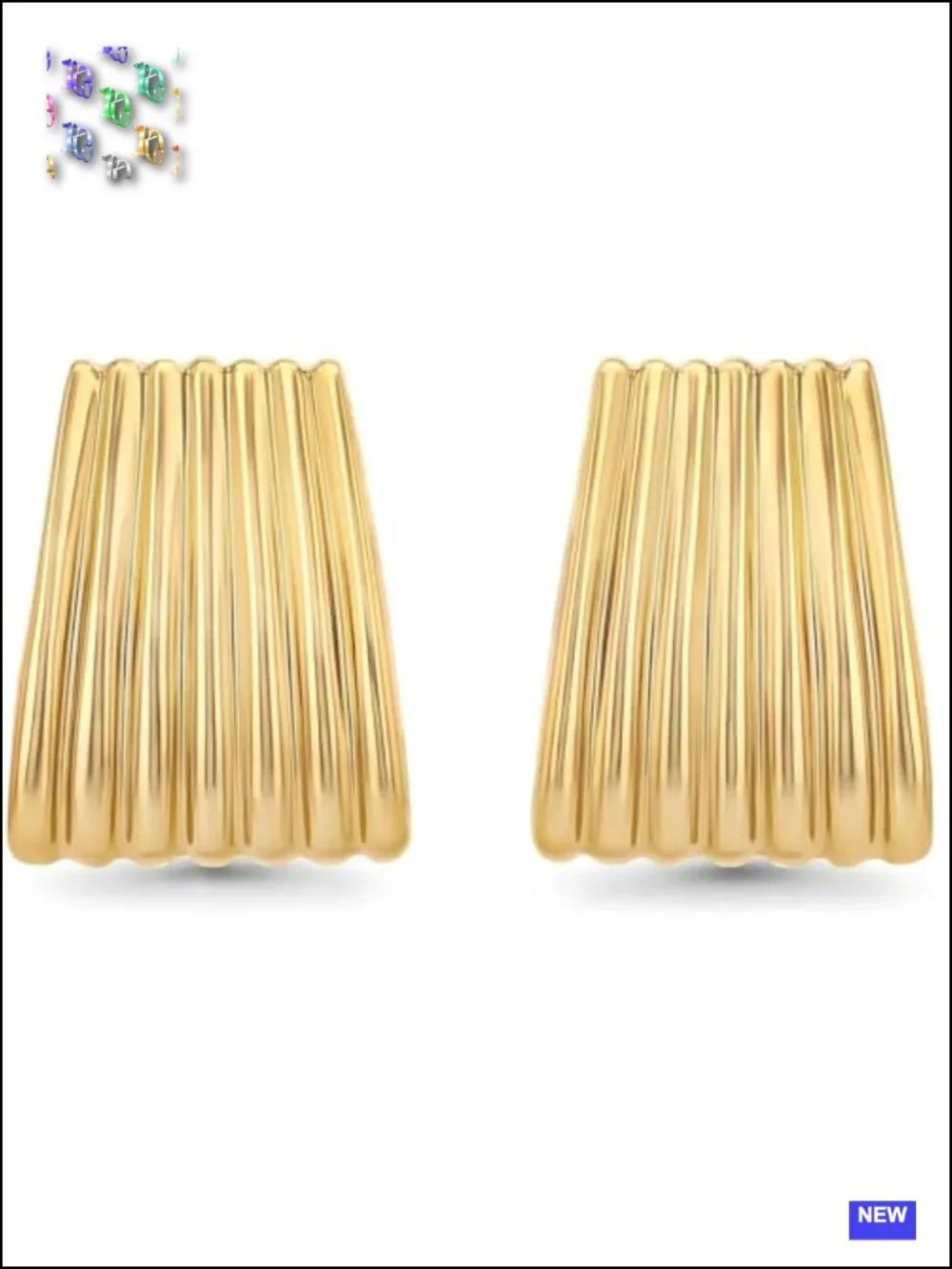 Chunky Gold Ribbed Square Statement Drop Dangle Earrings
